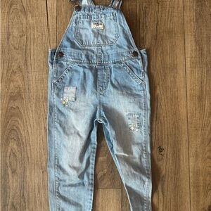 OshKosh Light Wash Denim Overalls with Embroidered Patches